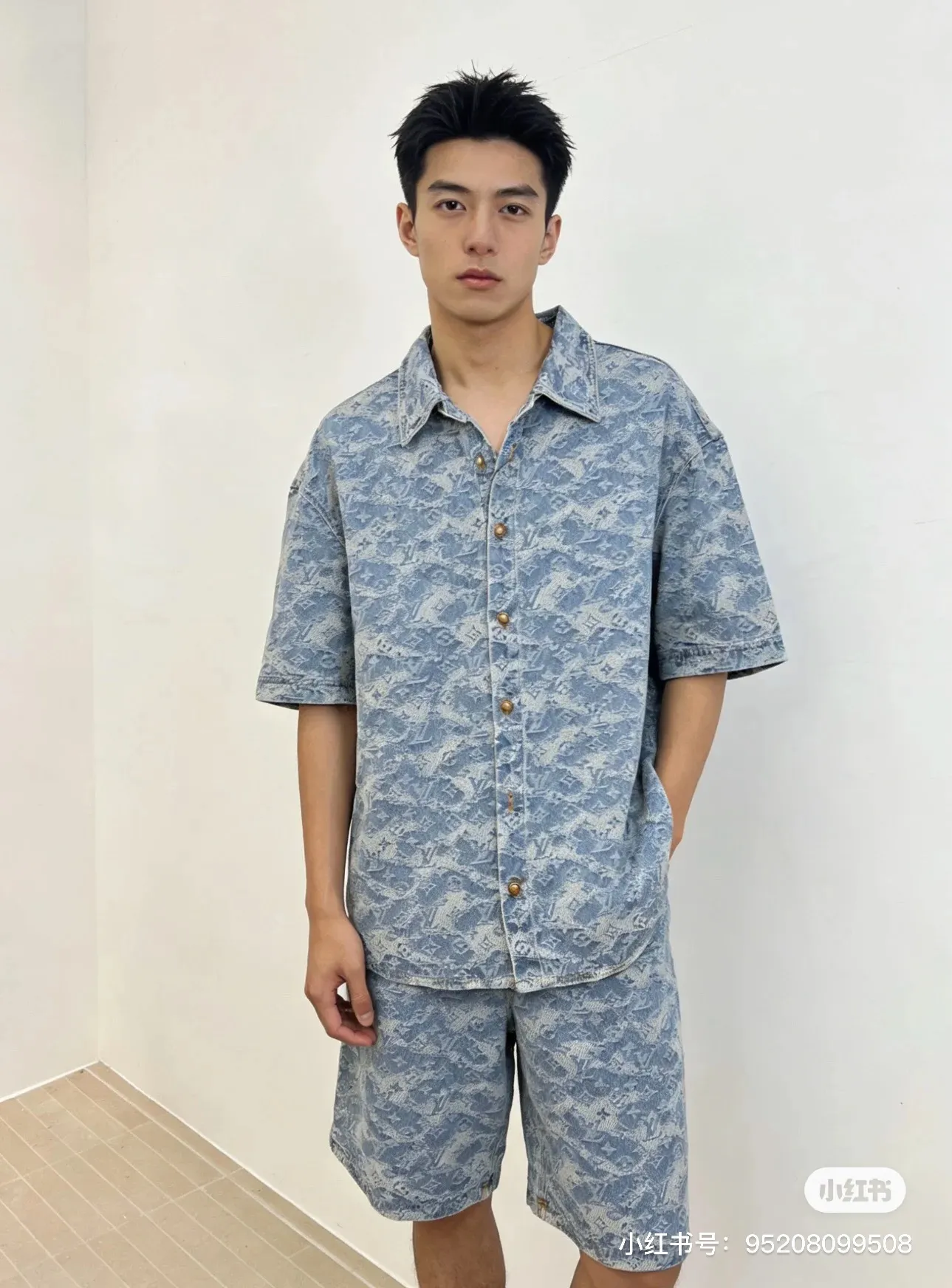 Louis Vuitton/Louis Vuitton cloud old flower jacquard suit denim short-sleeved shirt